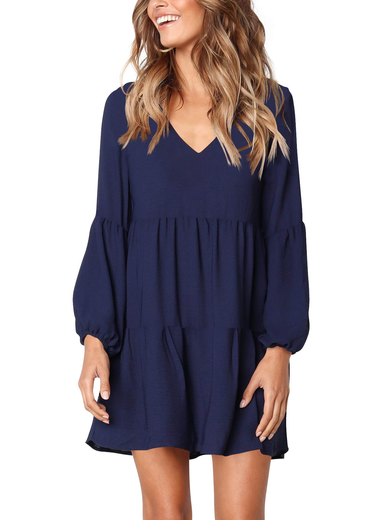 Foto 2 pulgar | Vestido Casual Tipo Túnica Amoretu Con Cuello En V, Holgado, Azul Marino Para Mujer - Venta Internacional.