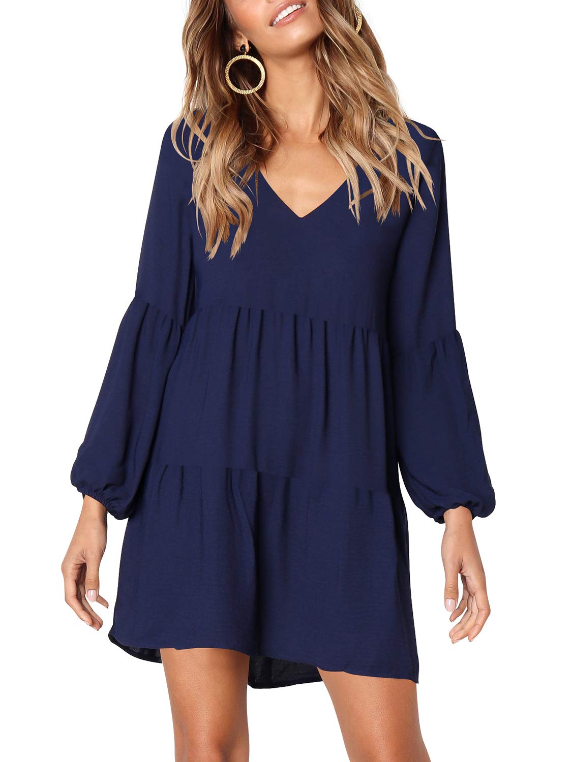 Foto 3 pulgar | Vestido Casual Tipo Túnica Amoretu Con Cuello En V, Holgado, Azul Marino Para Mujer - Venta Internacional.