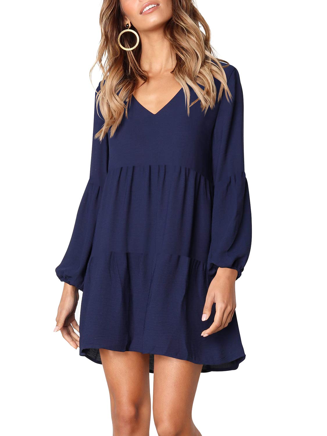 Foto 4 pulgar | Vestido Casual Tipo Túnica Amoretu Con Cuello En V, Holgado, Azul Marino Para Mujer - Venta Internacional.