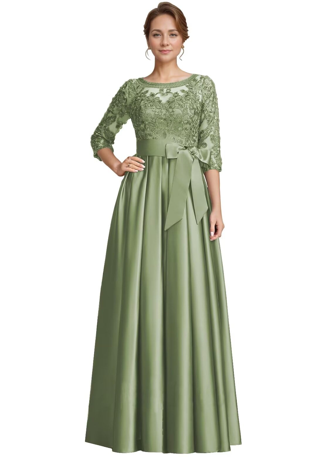 Foto 2 pulgar | Vestido Raomiao De Encaje Satinado Para Madre Del Novio, Boda Sage 8 - Venta Internacional.