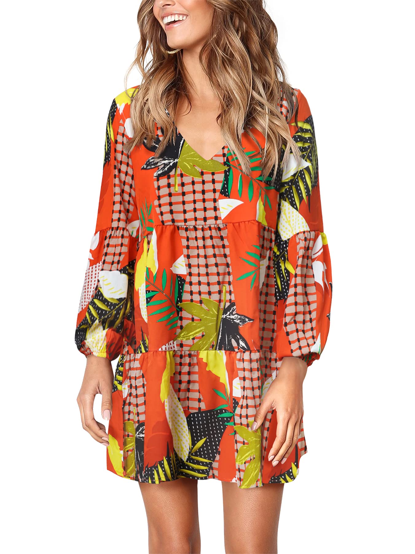 Foto 2 pulgar | Vestido Amoretu Para Mujer, Cuello En V, Casual, Manga Larga, Naranja - Venta Internacional.