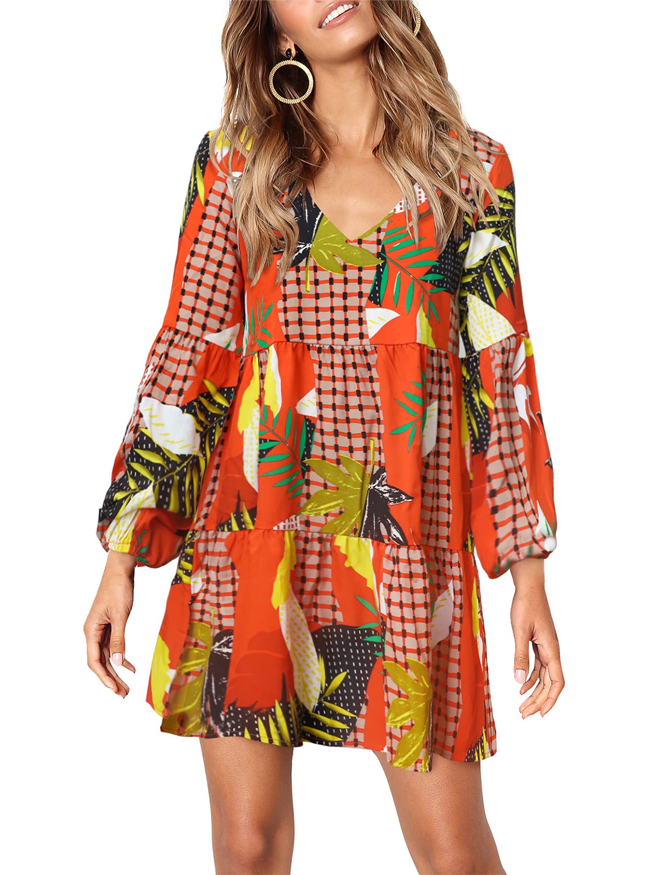 Foto 3 pulgar | Vestido Amoretu Para Mujer, Cuello En V, Casual, Manga Larga, Naranja - Venta Internacional.