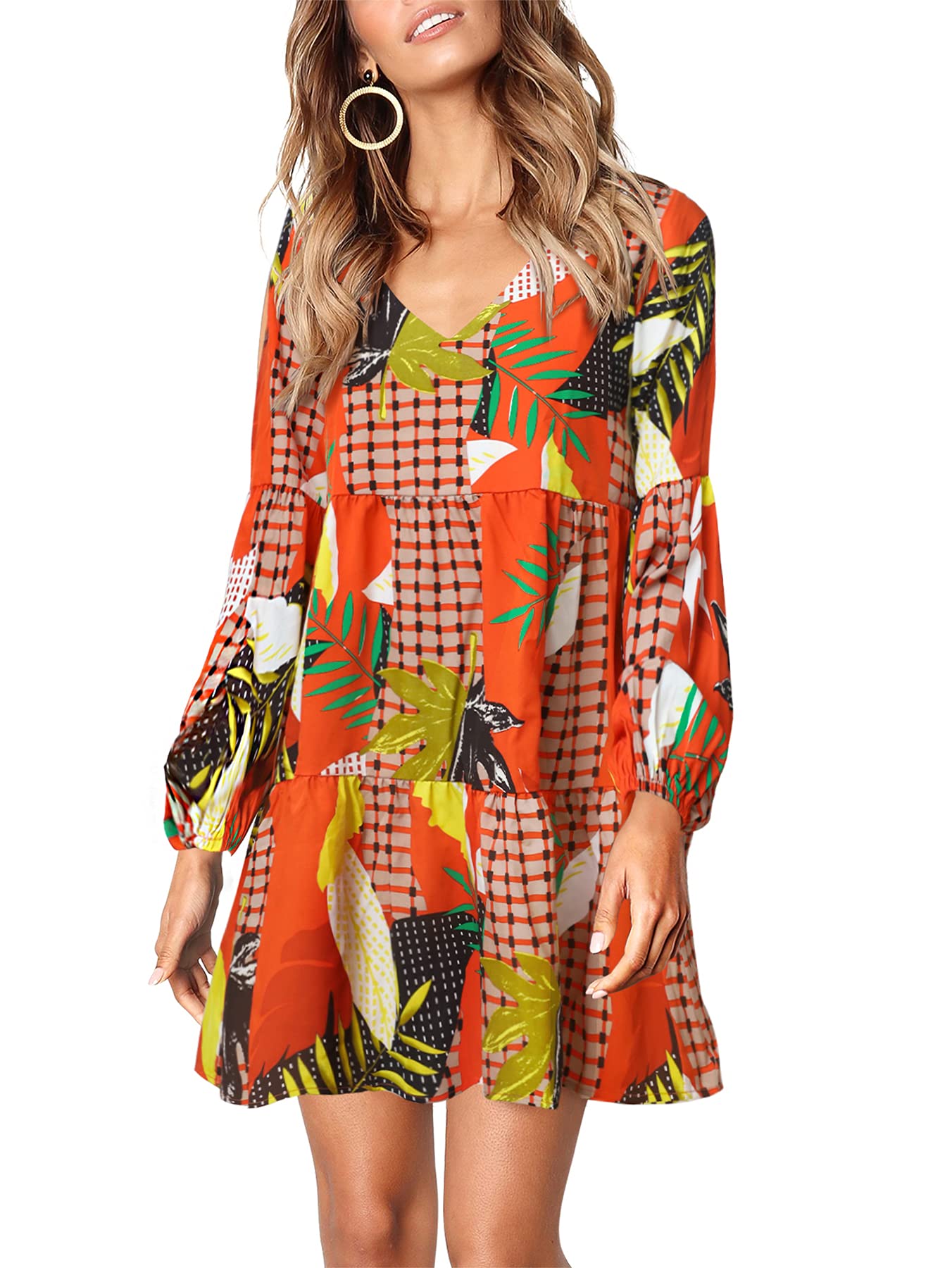 Foto 4 pulgar | Vestido Amoretu Para Mujer, Cuello En V, Casual, Manga Larga, Naranja - Venta Internacional.