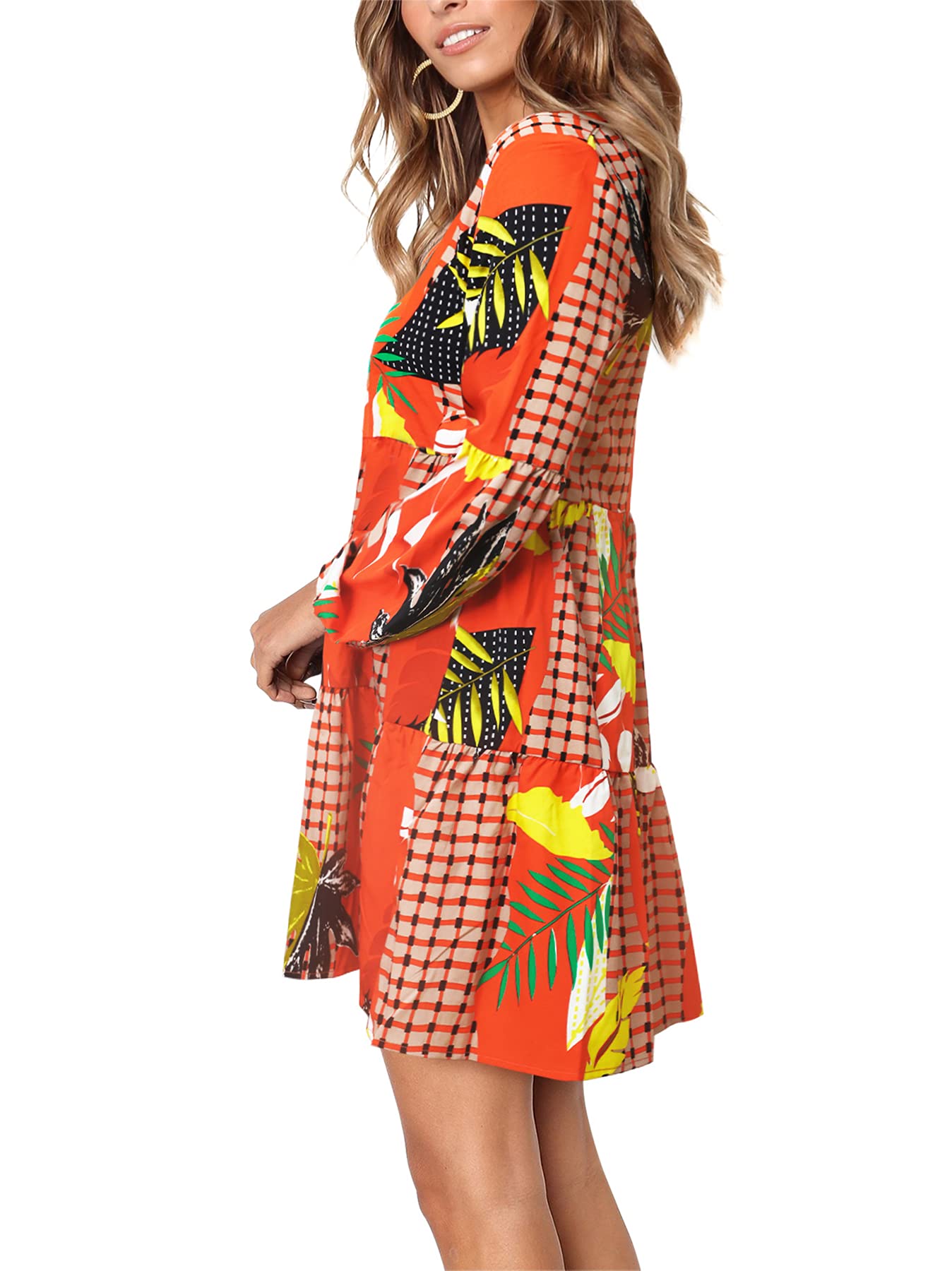Foto 5 pulgar | Vestido Amoretu Para Mujer, Cuello En V, Casual, Manga Larga, Naranja - Venta Internacional.