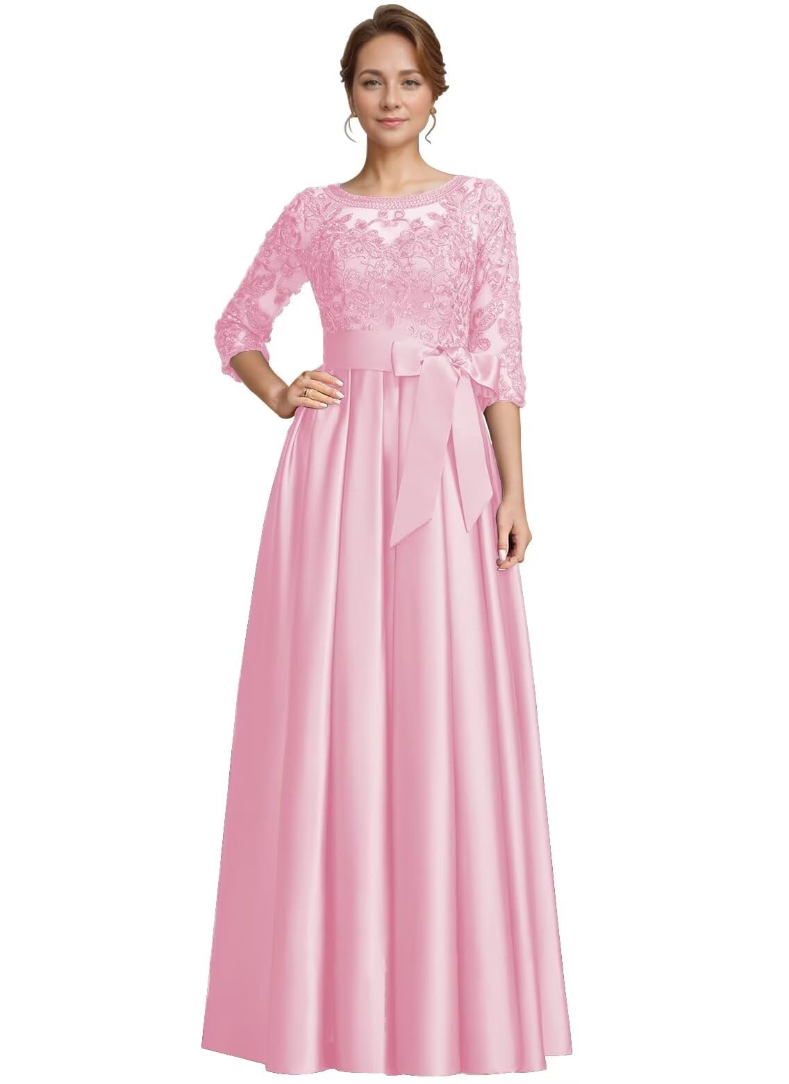 Foto 2 pulgar | Vestido Raomiao Para Madre Del Novio Con Apliques De Encaje Satinado Rosa - Venta Internacional.