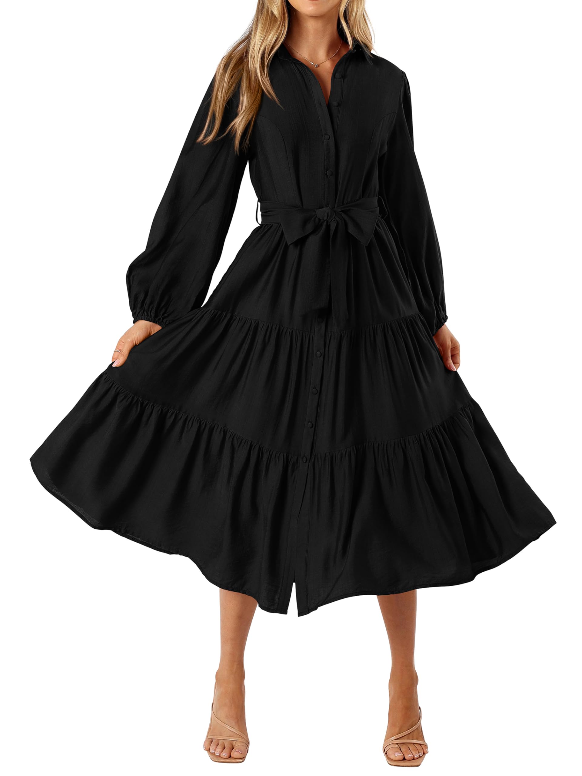 Foto 2 pulgar | Vestido Mascomoda Para Mujer De Otoño De 2024, Manga Larga, Midi, Negro - Venta Internacional.