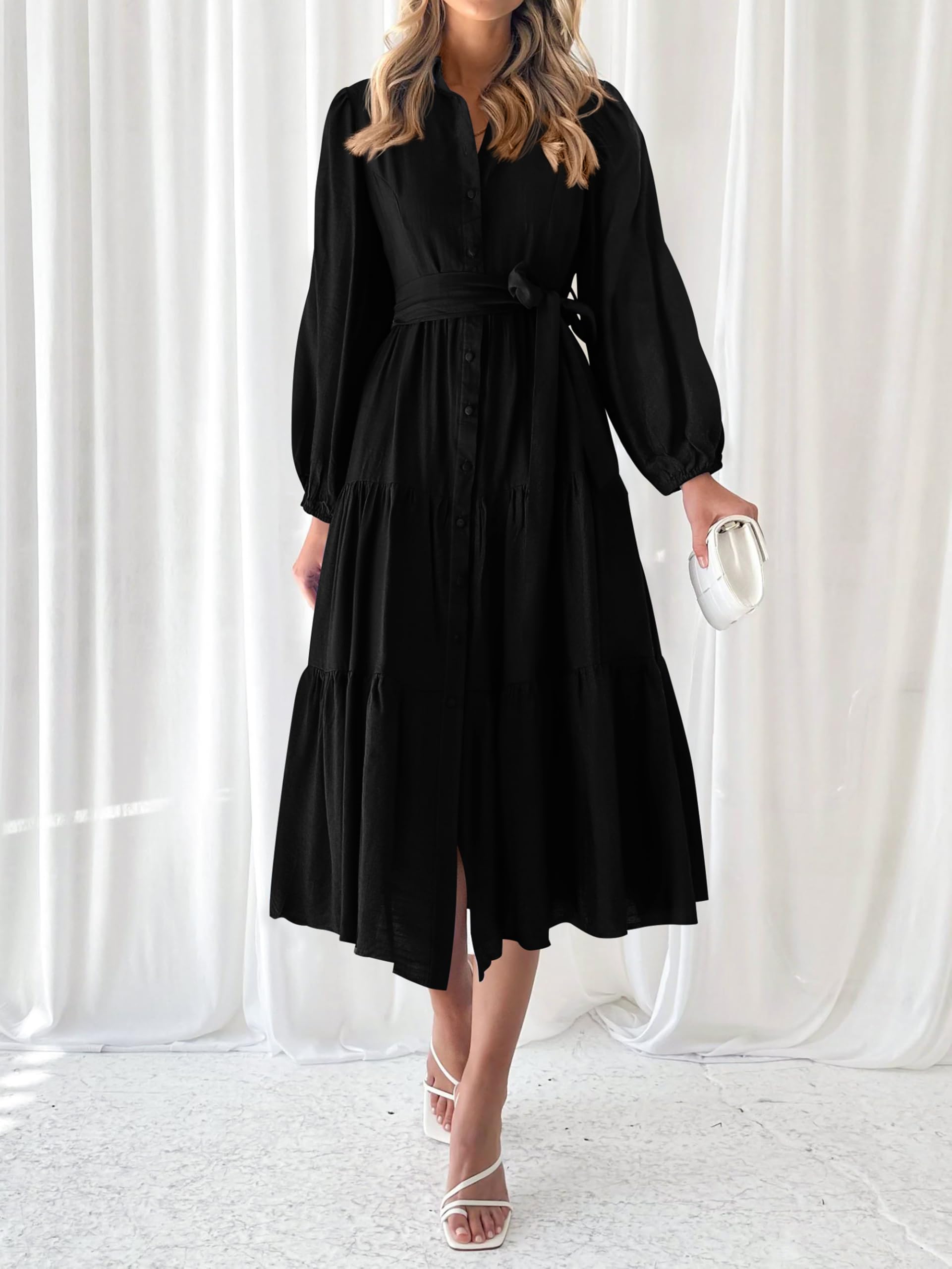 Foto 4 pulgar | Vestido Mascomoda Para Mujer De Otoño De 2024, Manga Larga, Midi, Negro - Venta Internacional.
