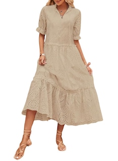 Foto 1 | Vestido Chouyatou Para Mujer, Estilo Bohemio, Bordado Y Ojales, De Verano - Venta Internacional.