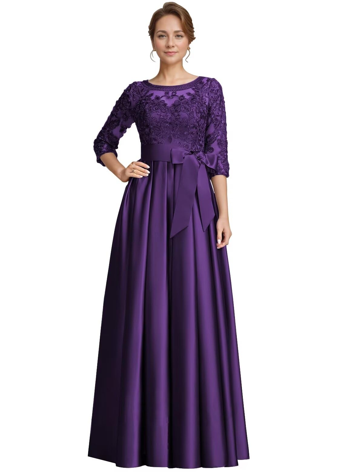 Foto 1 | Vestido Formal Raomiao Plum Satin Encaje Apliques Mangas Largas - Venta Internacional.