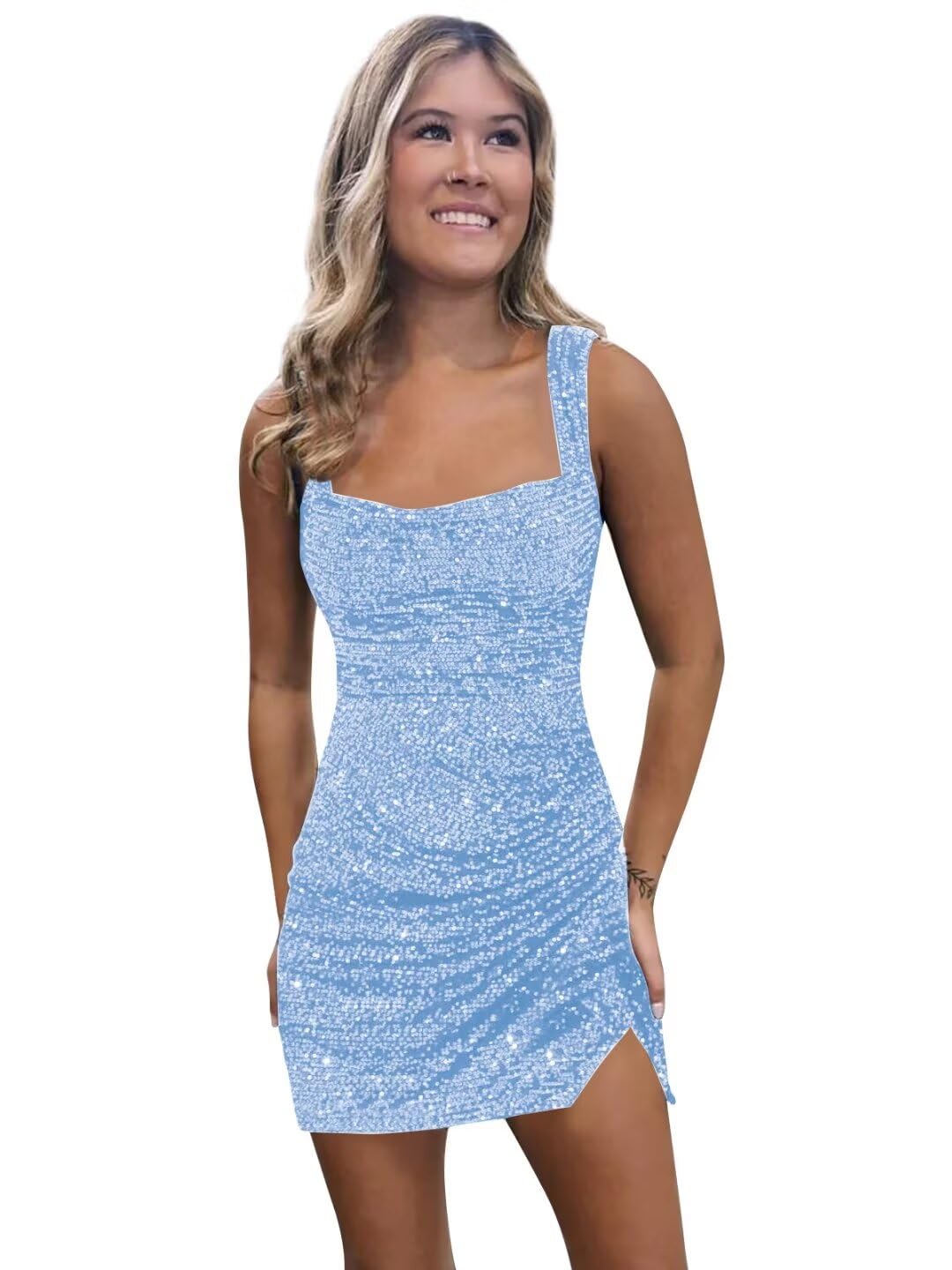 Foto 2 pulgar | Vestido De Bienvenida Bolensye Con Lentejuelas Brillantes, Azul Claro, Talla 16 - Venta Internacional.