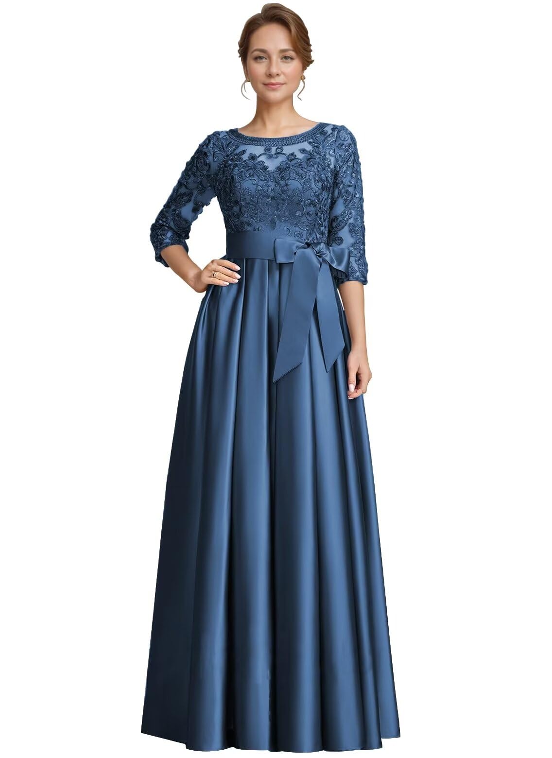 Foto 1 | Vestido Largo De Satén Con Encaje En Forma De A Para Madre De La Novia, Diseño De Pavo Real - Venta Internacional.