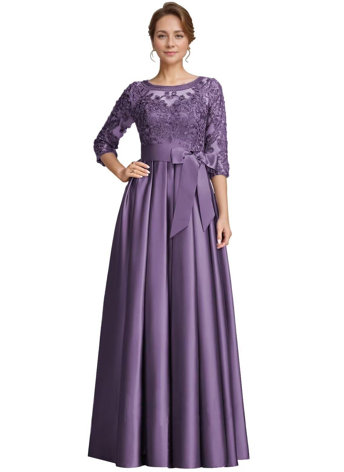 Foto 2 pulgar | Vestido Raomiao De Encaje Satinado Para Madre Del Novio, Glicina, Talla 16 - Venta Internacional.