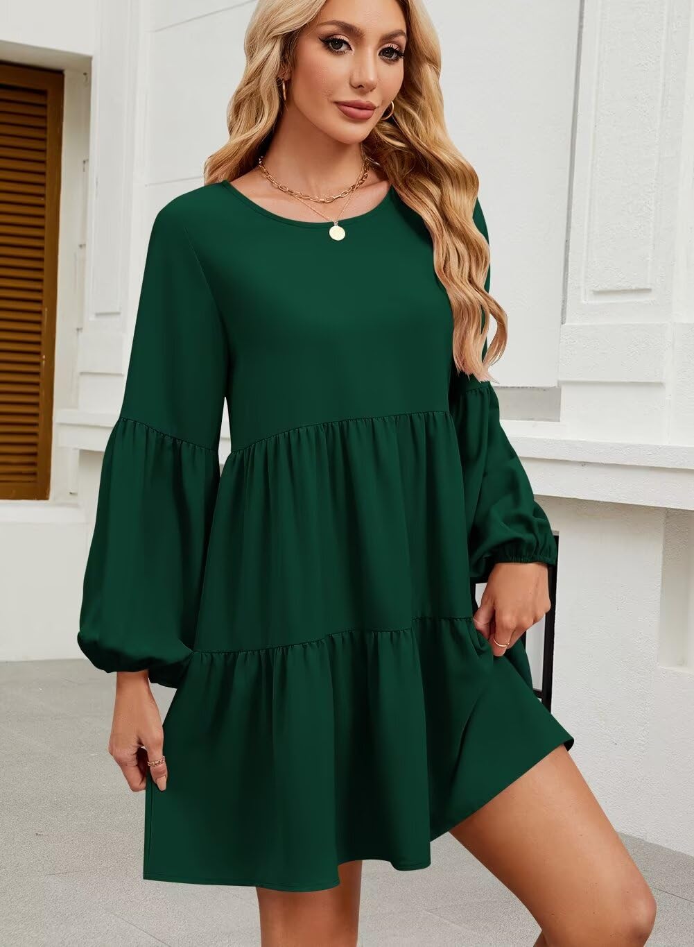 Foto 3 pulgar | Vestido De Otoño Qacohu 2024, Moderno, Manga Larga, Túnica Verde L Para Mujer - Venta Internacional.