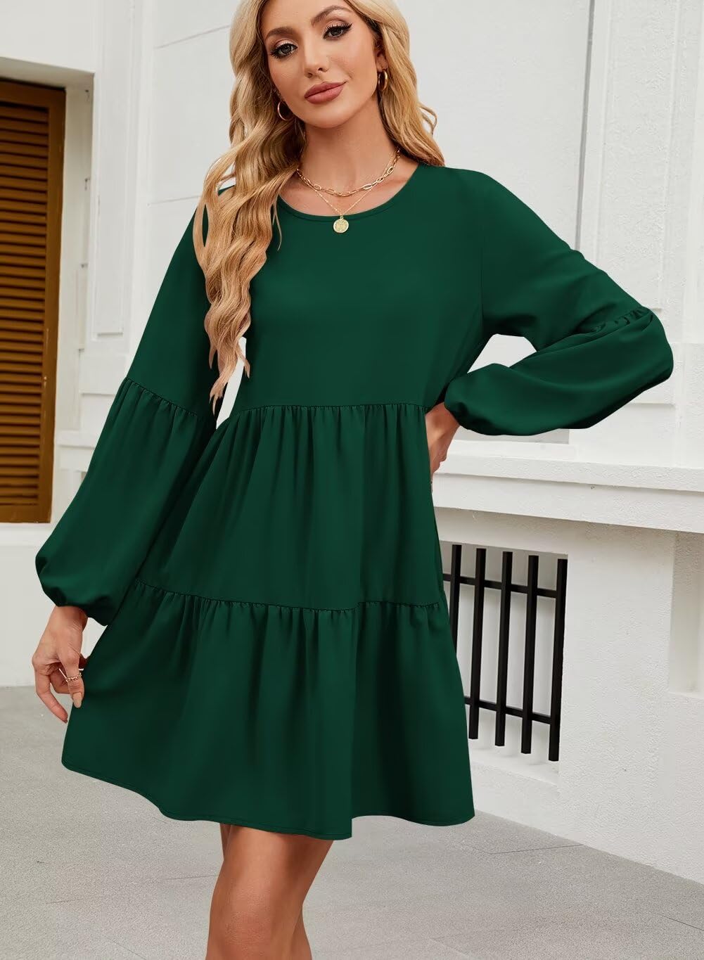 Foto 4 pulgar | Vestido De Otoño Qacohu 2024, Moderno, Manga Larga, Túnica Verde L Para Mujer - Venta Internacional.