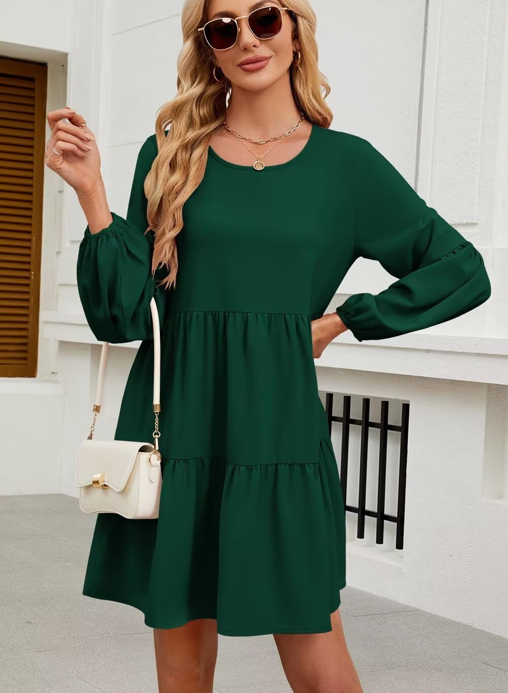 Foto 5 pulgar | Vestido De Otoño Qacohu 2024, Moderno, Manga Larga, Túnica Verde L Para Mujer - Venta Internacional.