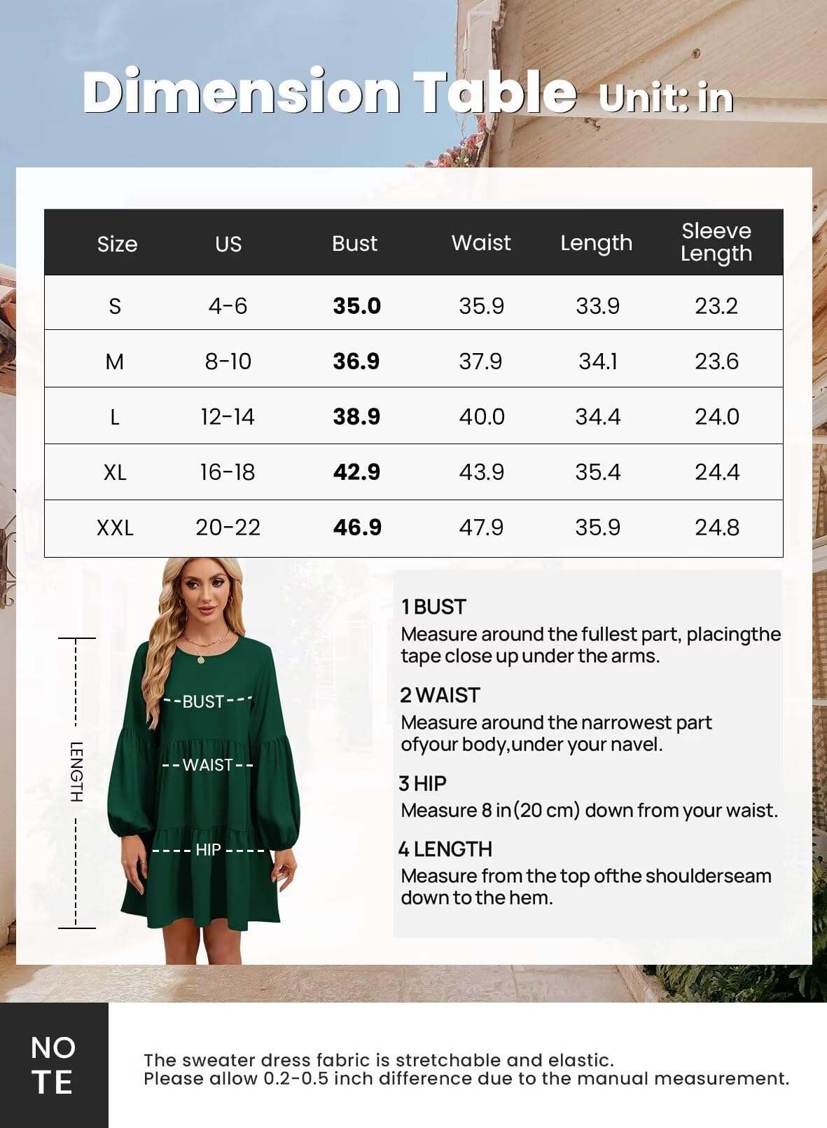 Foto 6 pulgar | Vestido De Otoño Qacohu 2024, Moderno, Manga Larga, Túnica Verde L Para Mujer - Venta Internacional.