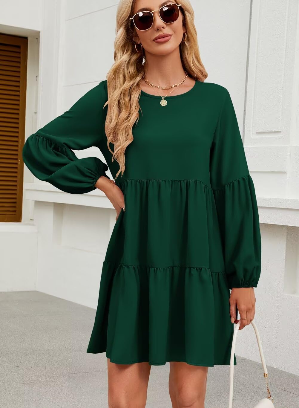 Foto 7 pulgar | Vestido De Otoño Qacohu 2024, Moderno, Manga Larga, Túnica Verde L Para Mujer - Venta Internacional.