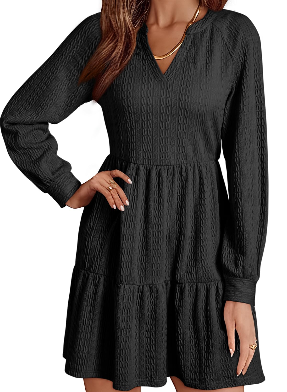 Foto 2 pulgar | Vestido Dokotoo Holiday 2024 De Manga Larga Con Cuello En V Texturizado Negro - Venta Internacional.