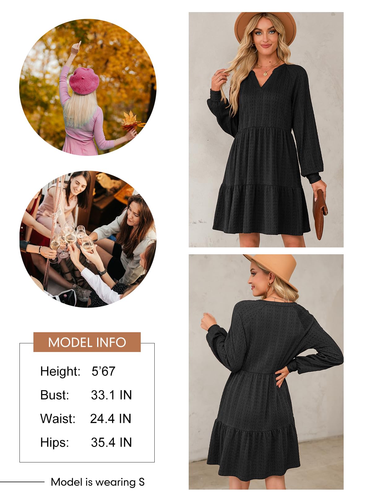 Foto 6 pulgar | Vestido Dokotoo Holiday 2024 De Manga Larga Con Cuello En V Texturizado Negro - Venta Internacional.