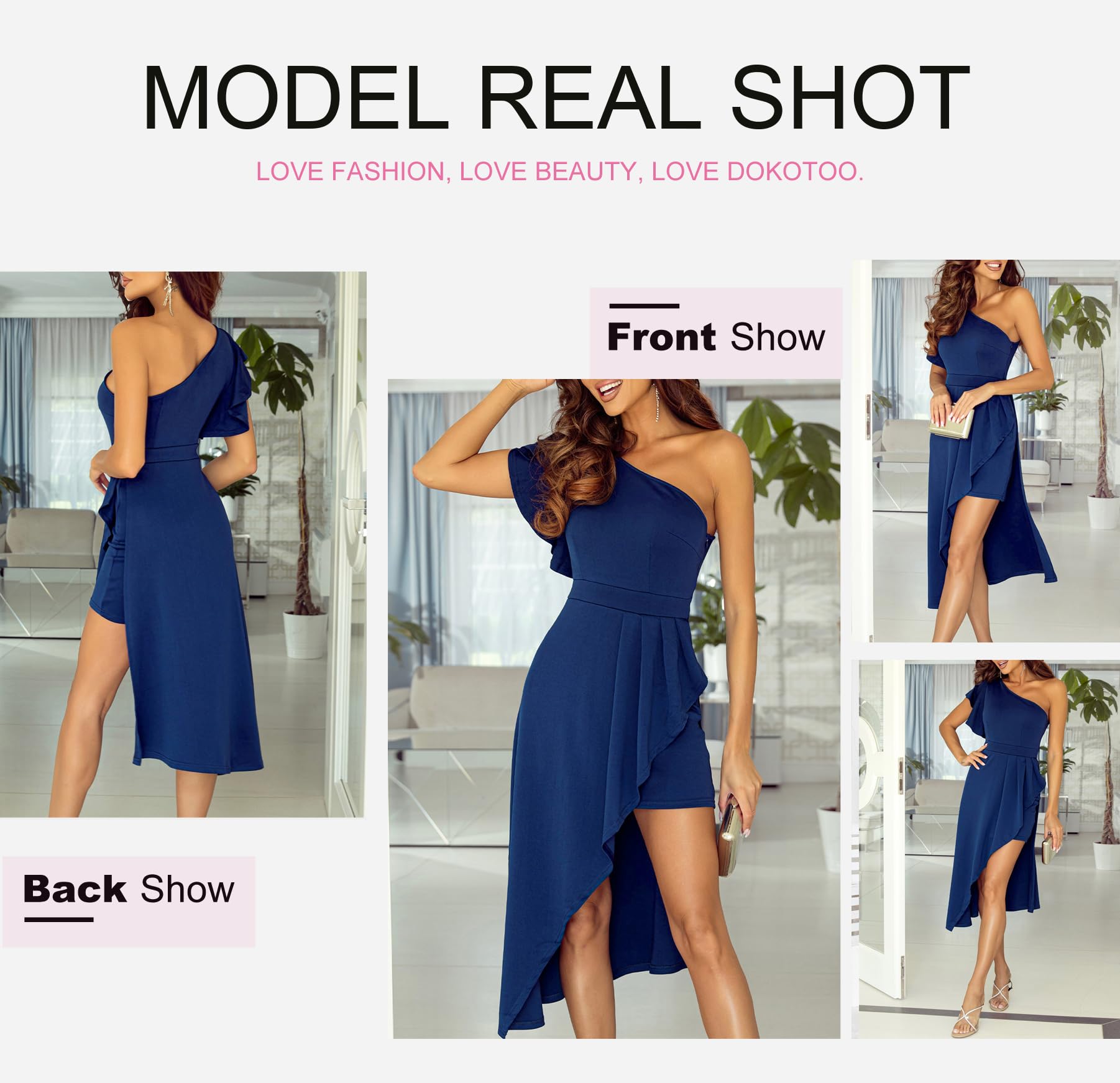 Foto 5 pulgar | Vestido Dokotoo De Un Solo Hombro, Sin Mangas, Azul Alto Y Bajo Para Mujer - Venta Internacional.