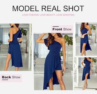 Foto 4 | Vestido Dokotoo De Un Solo Hombro, Sin Mangas, Azul Alto Y Bajo Para Mujer - Venta Internacional.