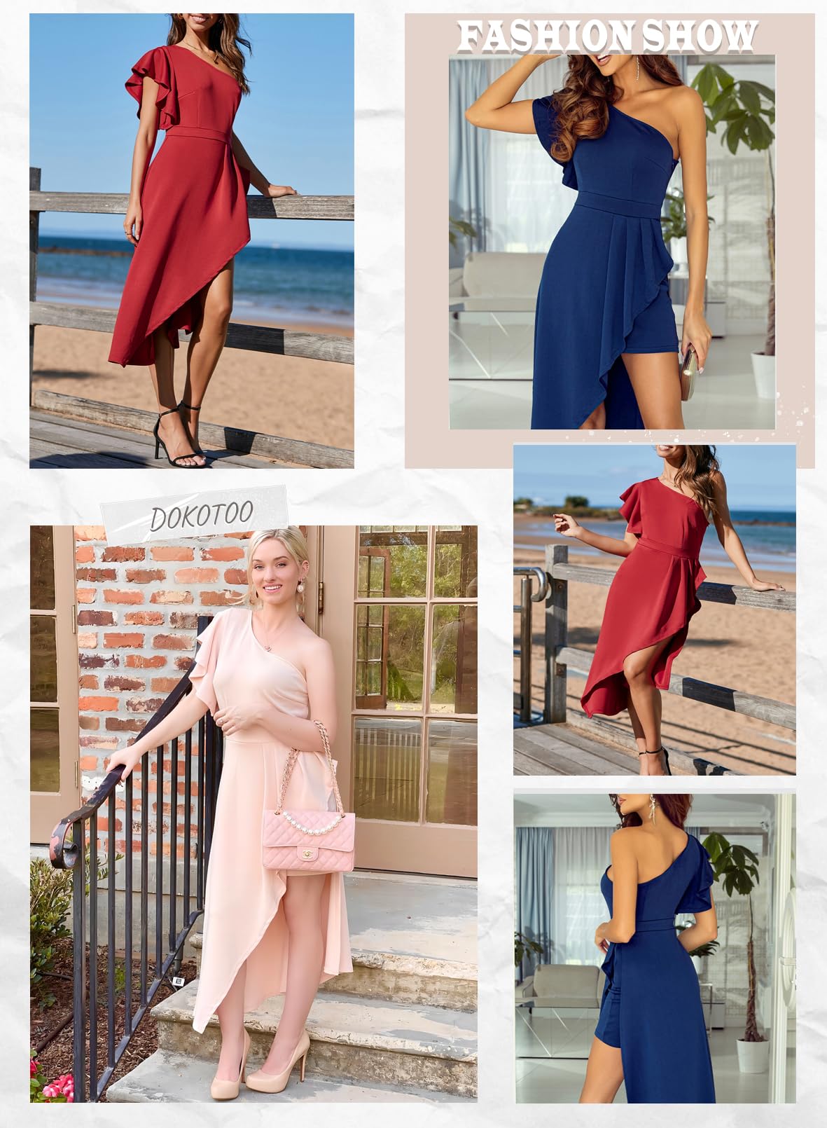 Foto 5 | Vestido Dokotoo De Un Solo Hombro, Sin Mangas, Azul Alto Y Bajo Para Mujer - Venta Internacional.