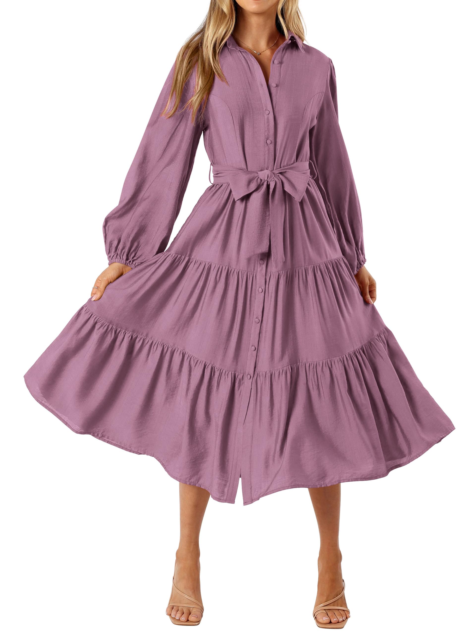 Foto 2 pulgar | Vestido Mascomoda 2024 De Otoño, Manga Larga, Cuello En V, Midi, Morado - Venta Internacional.