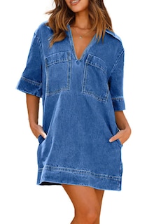 Foto 1 | Vestido Chouyatou Para Mujer, Corte Holgado, Corte Holgado, Minivaquero Con Cuello En V - Venta Internacional.
