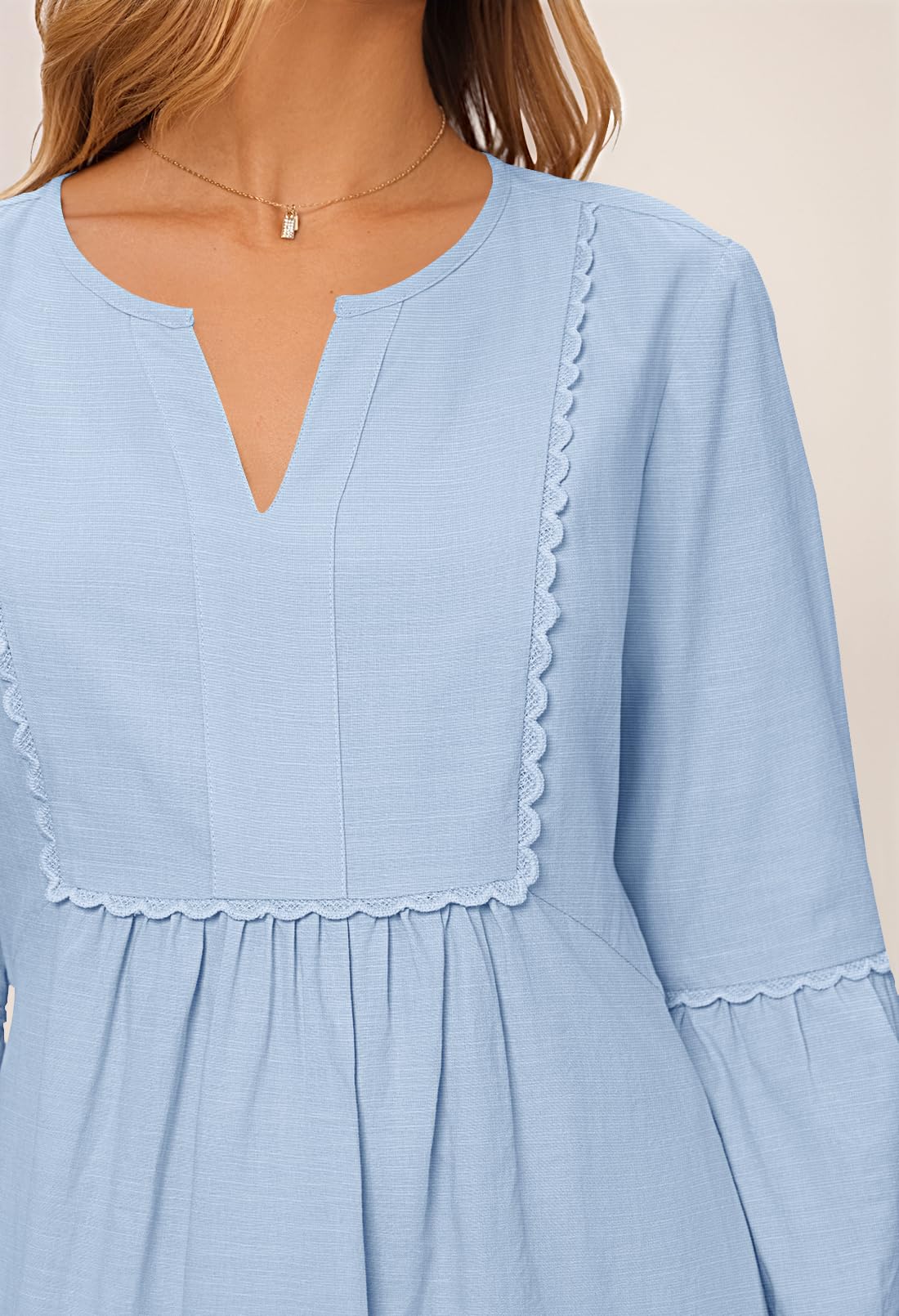 Foto 6 pulgar | Vestido Midi Merokeety Para Mujer, Manga 3/4, Cuello En V, Gris/azul - Venta Internacional.