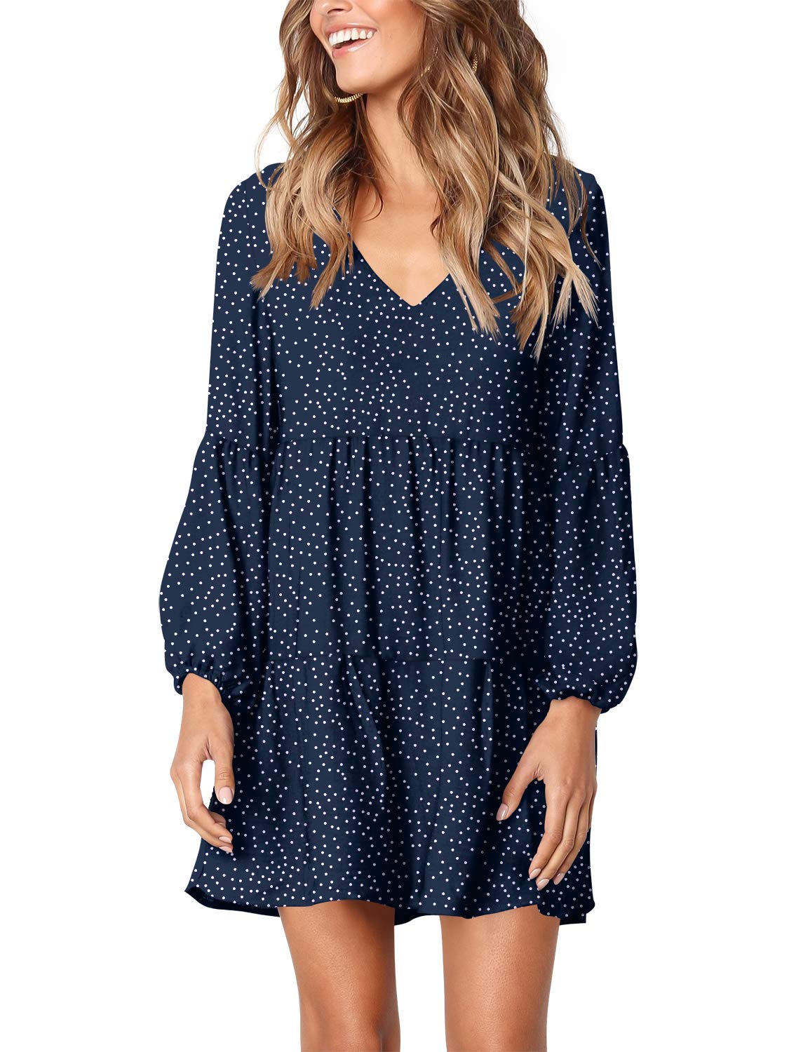 Foto 2 pulgar | Vestido Túnica Amoretu Con Cuello En V Y Lunares Holgado, Azul Marino, Para Mujer - Venta Internacional.