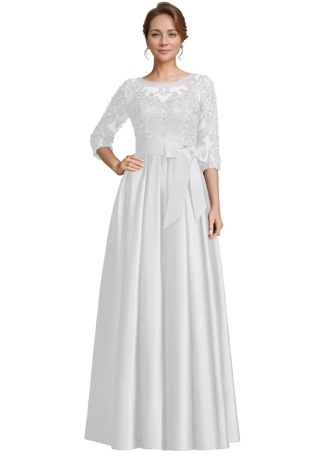 Foto 2 pulgar | Vestido Raomiao De Encaje Satinado Para La Madre Del Novio, Boda, Blanco - Venta Internacional.