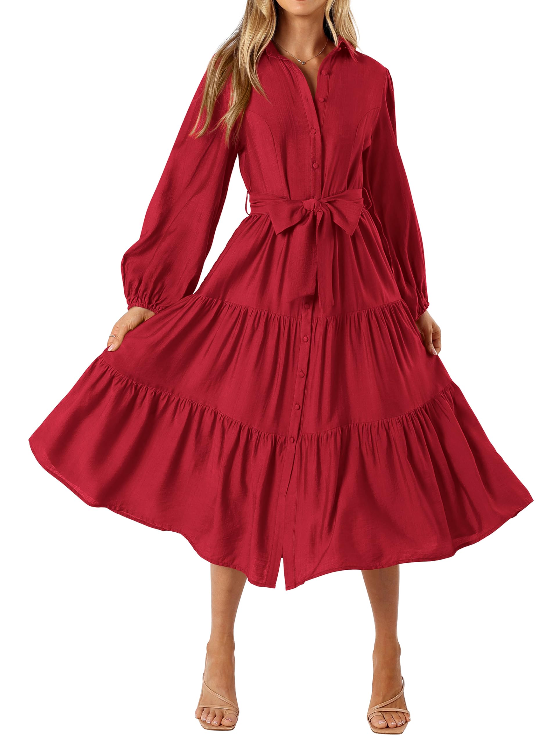 Foto 2 pulgar | Vestido Mascomoda Para Mujer, Manga Larga, Otoño 2024, Midi, Rojo - Venta Internacional.