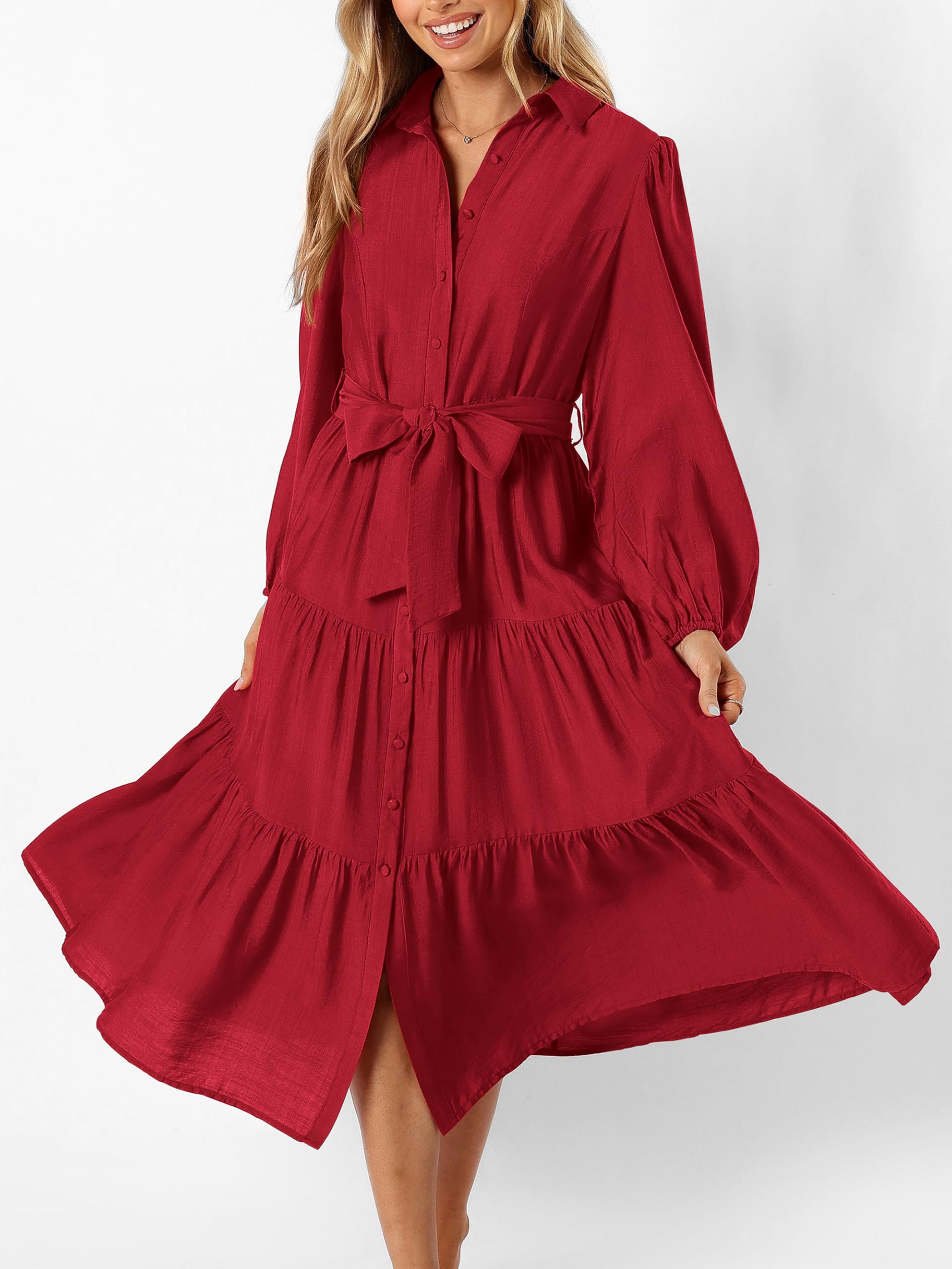 Foto 3 pulgar | Vestido Mascomoda Para Mujer, Manga Larga, Otoño 2024, Midi, Rojo - Venta Internacional.