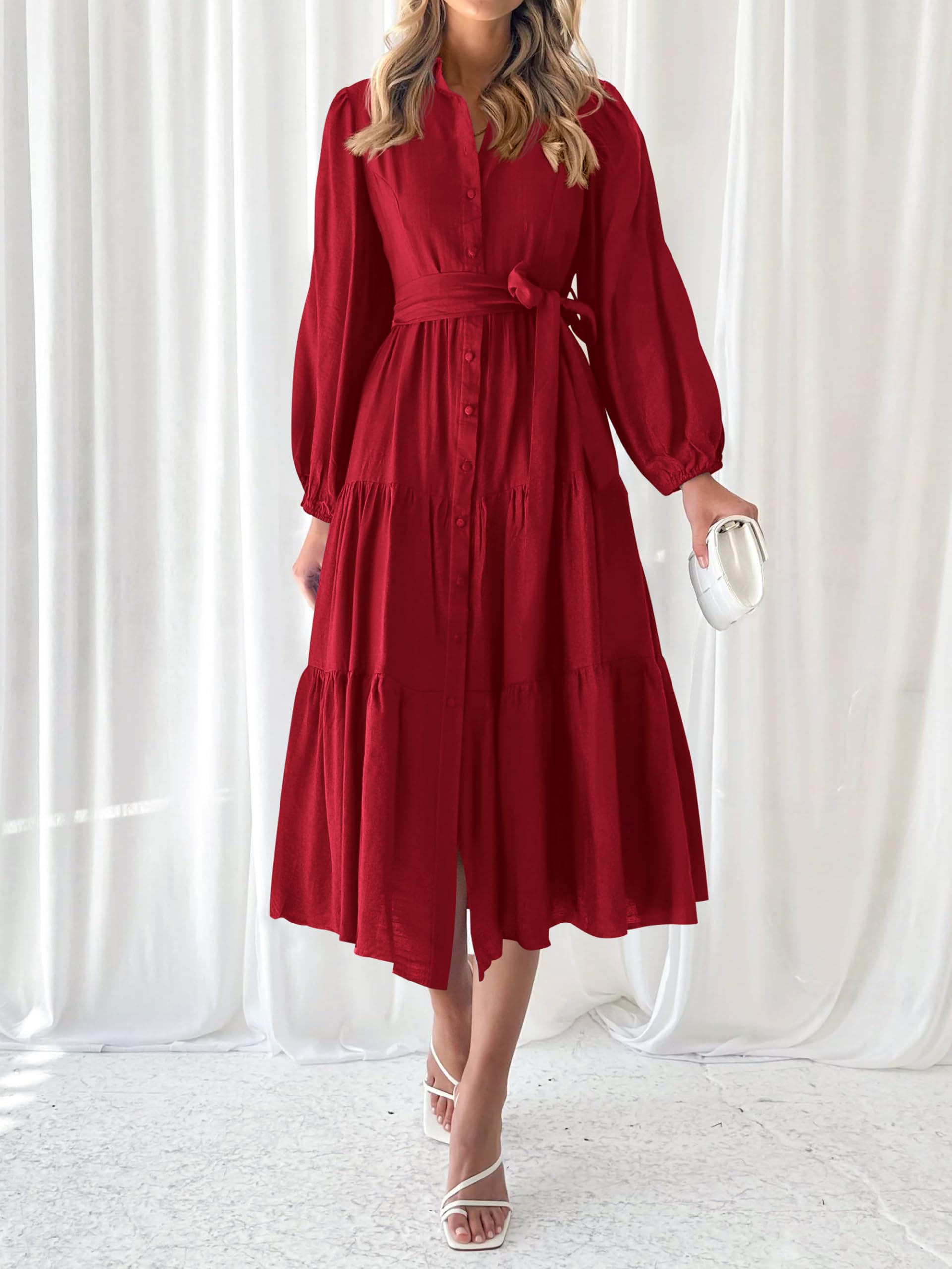 Foto 4 pulgar | Vestido Mascomoda Para Mujer, Manga Larga, Otoño 2024, Midi, Rojo - Venta Internacional.