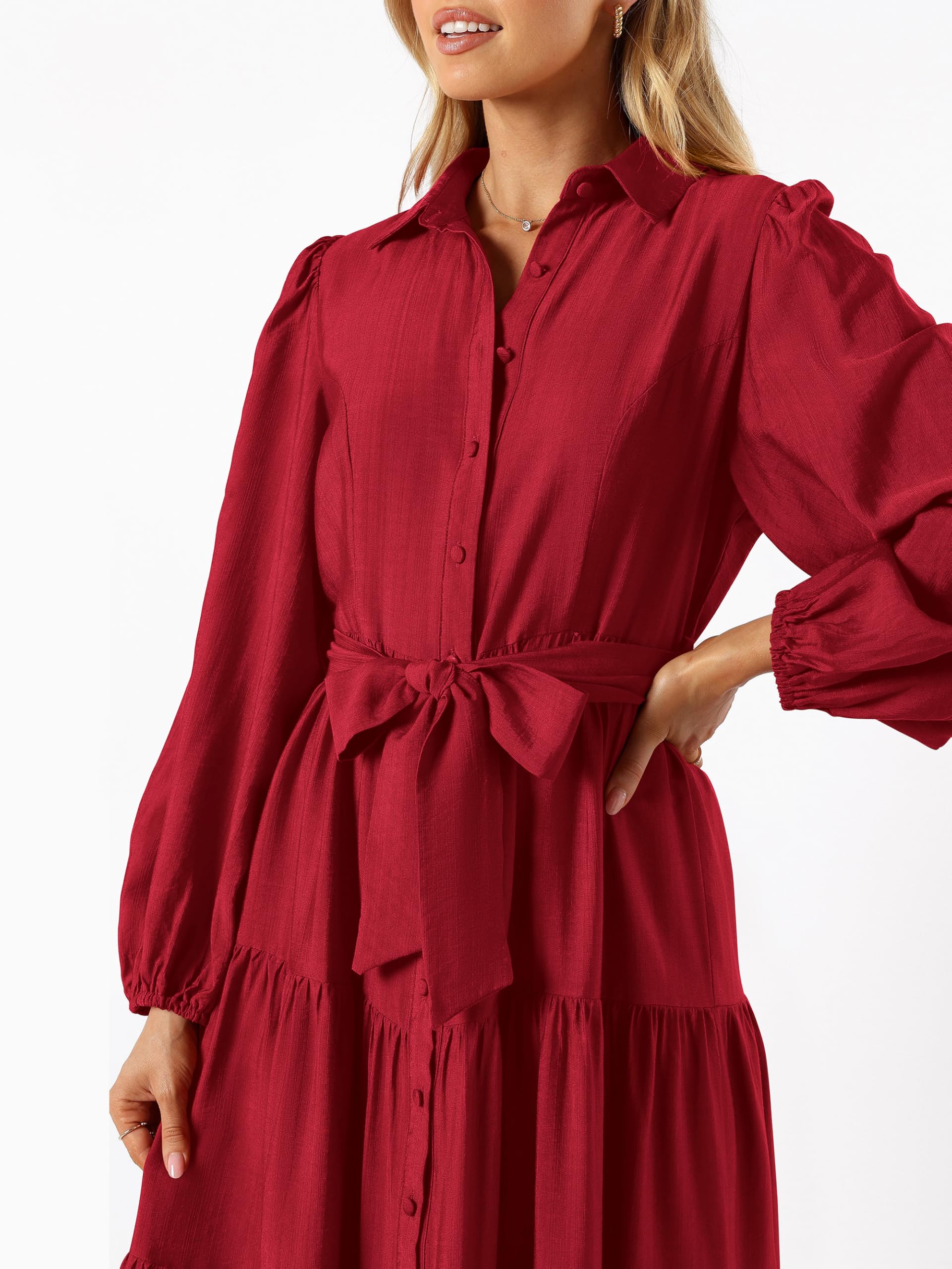Foto 5 | Vestido Mascomoda Para Mujer, Manga Larga, Otoño 2024, Midi, Rojo - Venta Internacional.