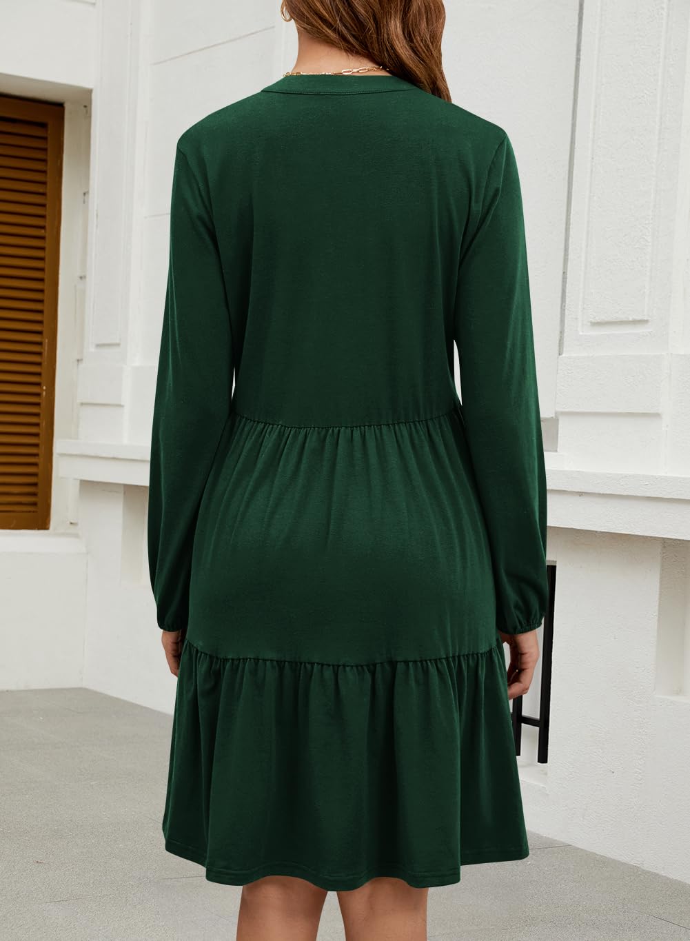 Foto 6 pulgar | Vestido Qacohu, Túnica Casual Para Mujer, Otoño 2024, Cuello En V, Escalonado, Verde Oscuro - Venta Internacional.