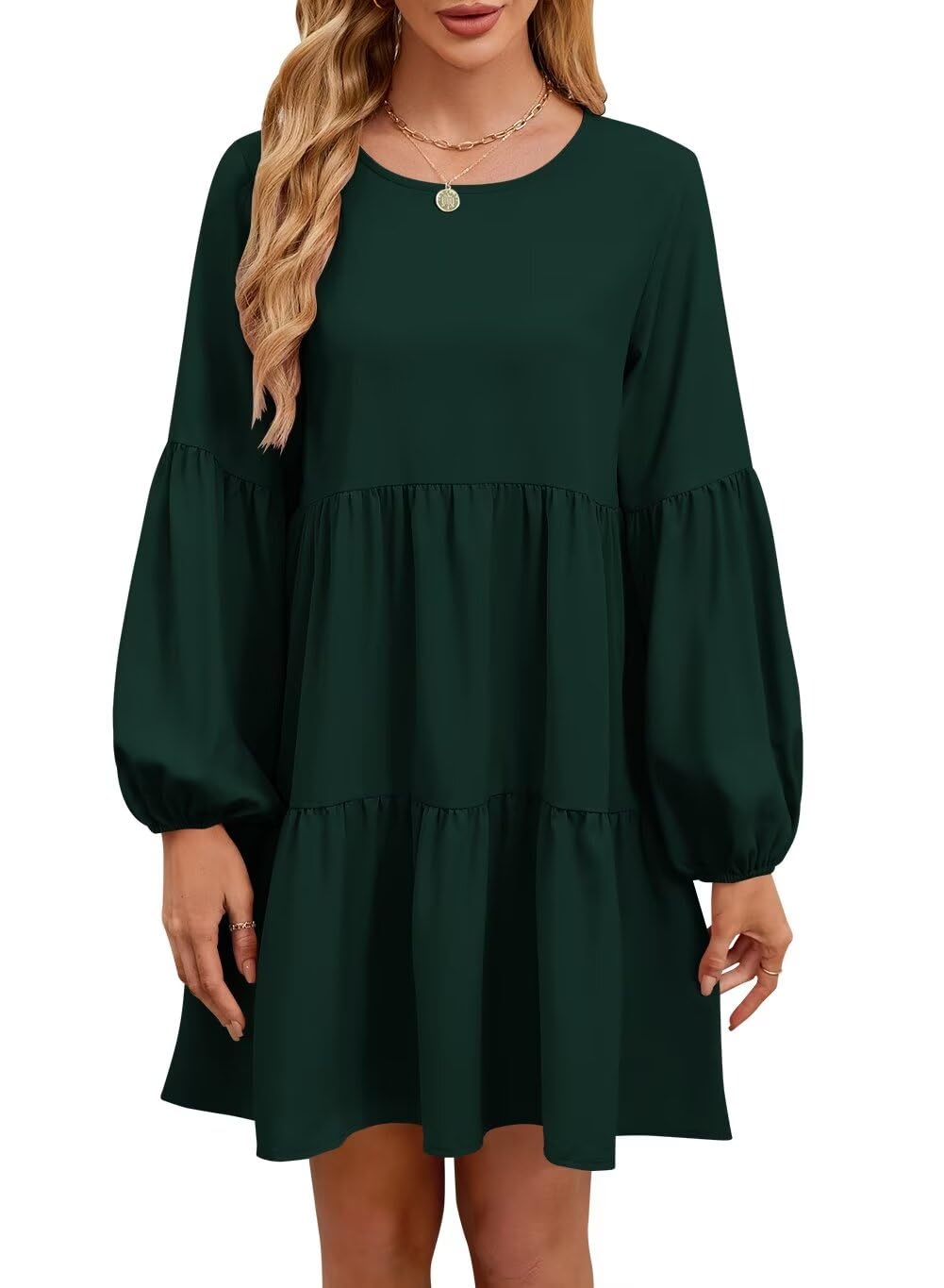 Foto 2 pulgar | Vestido Qacohu 2024, Túnica De Manga Larga Para Mujer, Color Verde Oscuro, Talla S - Venta Internacional.