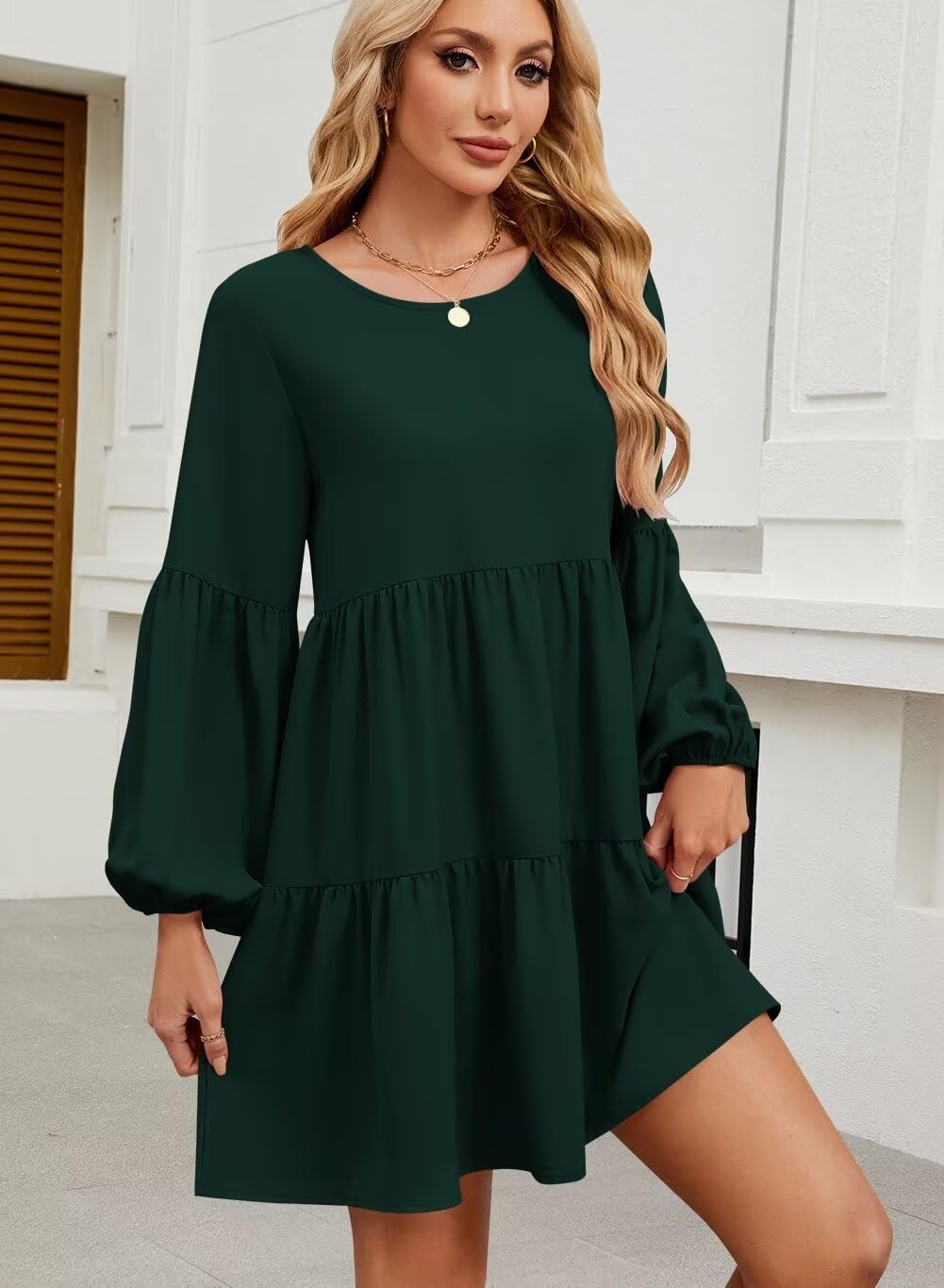 Foto 3 pulgar | Vestido Qacohu 2024, Túnica De Manga Larga Para Mujer, Color Verde Oscuro, Talla S - Venta Internacional.