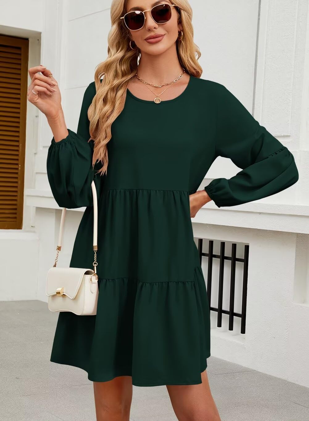 Foto 5 pulgar | Vestido Qacohu 2024, Túnica De Manga Larga Para Mujer, Color Verde Oscuro, Talla S - Venta Internacional.