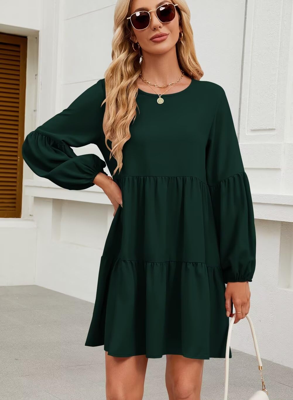 Foto 7 pulgar | Vestido Qacohu 2024, Túnica De Manga Larga Para Mujer, Color Verde Oscuro, Talla S - Venta Internacional.