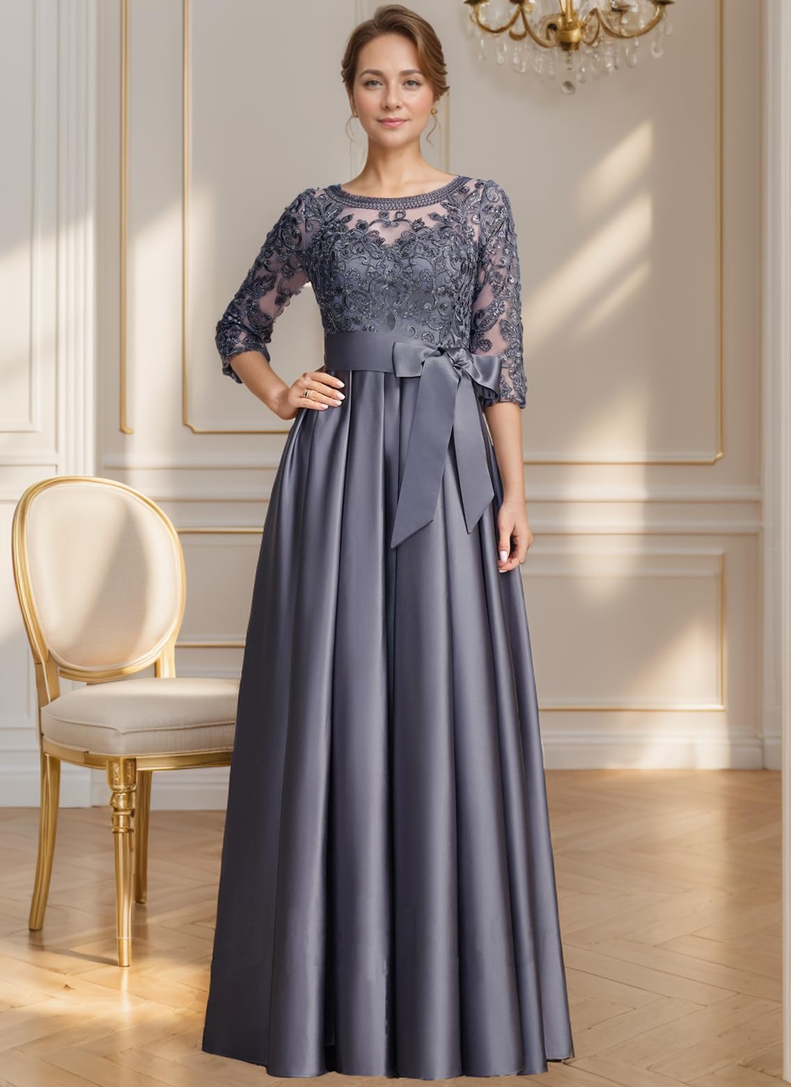 Foto 3 pulgar | Vestido Raomiao De Encaje Satinado Para Madre Del Novio, Sandía 16 - Venta Internacional.