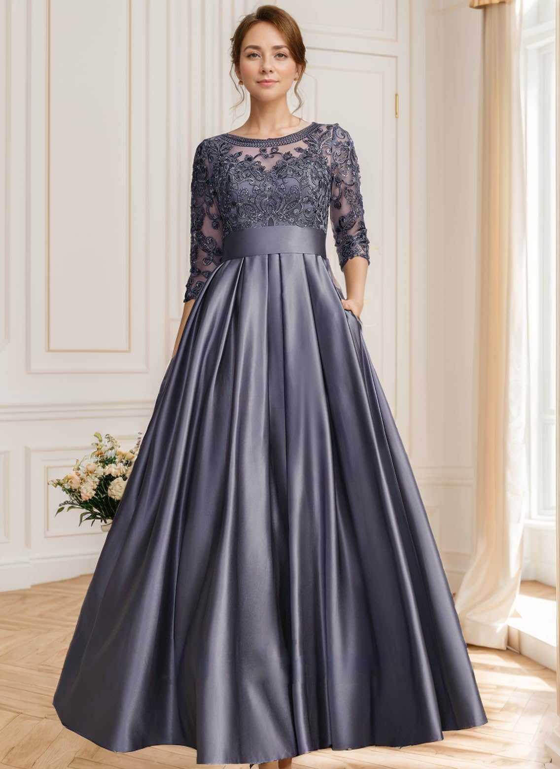 Foto 4 pulgar | Vestido Raomiao De Encaje Satinado Para Madre Del Novio, Sandía 16 - Venta Internacional.