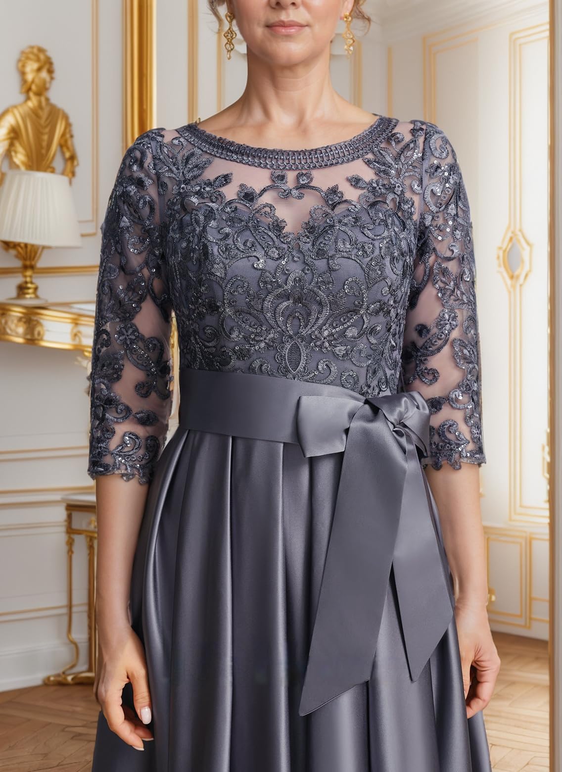 Foto 6 pulgar | Vestido Raomiao De Encaje Satinado Para Madre Del Novio, Sandía 16 - Venta Internacional.