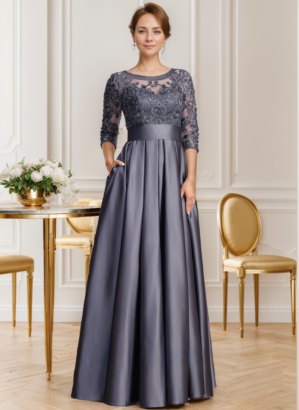 Foto 8 pulgar | Vestido Raomiao De Encaje Satinado Para Madre Del Novio, Sandía 16 - Venta Internacional.