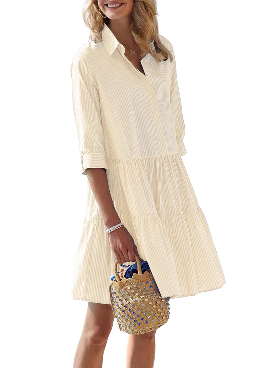 Vestido Camisero Chouyatou Holgado A Rayas Para Mujer - Venta Internacional.