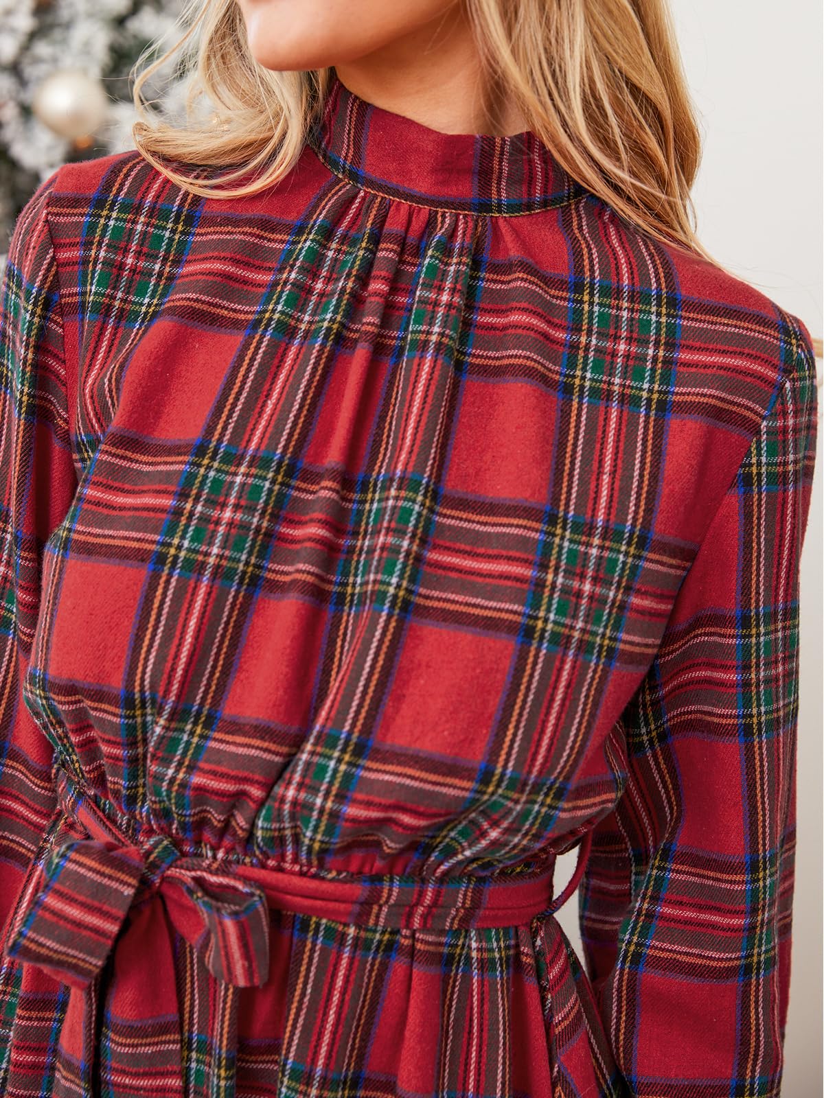 Foto 6 | Minivestido Cupshe A Cuadros De Cuello Alto Y Manga Larga A Cuadros Rojos - Venta Internacional.