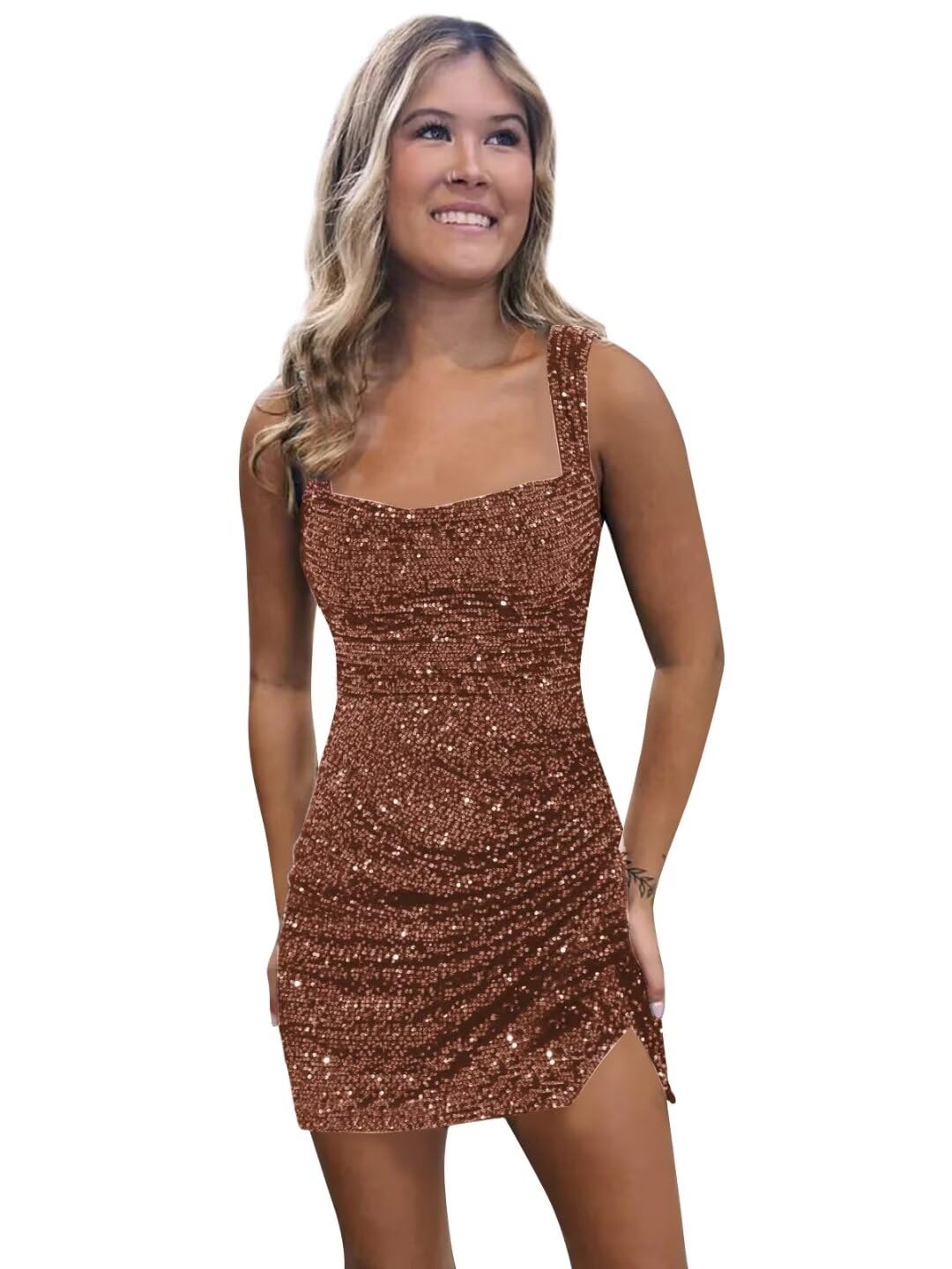 Foto 1 | Vestido De Bienvenida Bolensye Marrón Brillante Con Lentejuelas Para Mujer - Venta Internacional.