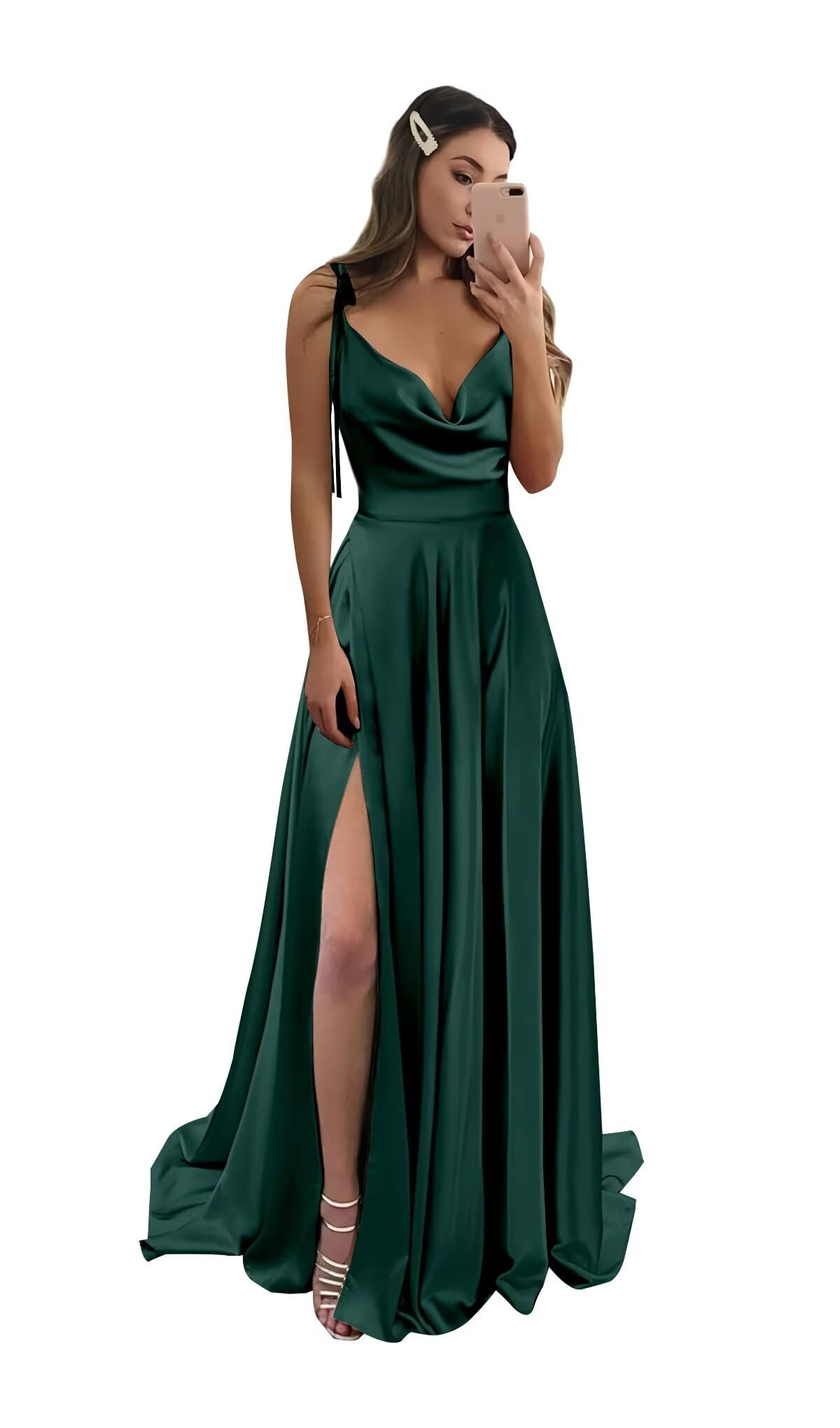 Foto 2 pulgar | Vestido De Fiesta Monvelli De Satén Con Cuello Vuelto Sin Espalda Y Bolsillos Abiertos - Venta Internacional.