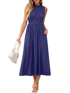 Foto 1 | Vestido Largo Anrabess Para Mujer, Casual, Casual, Azul Marino Fruncido - Venta Internacional.