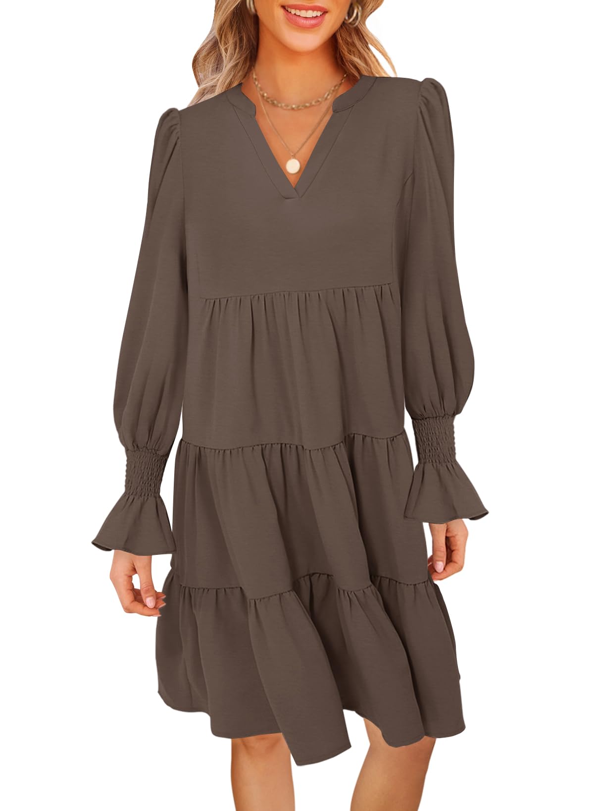 Foto 2 pulgar | Vestido Midi Merokeety 2024 Con Cuello En V Y Manga Larga Para Mujer - Venta Internacional.